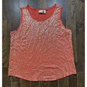 Chico's Sleeveless Top Size 3 (XL) Orange Pink Salmon Color With Gold Pullover